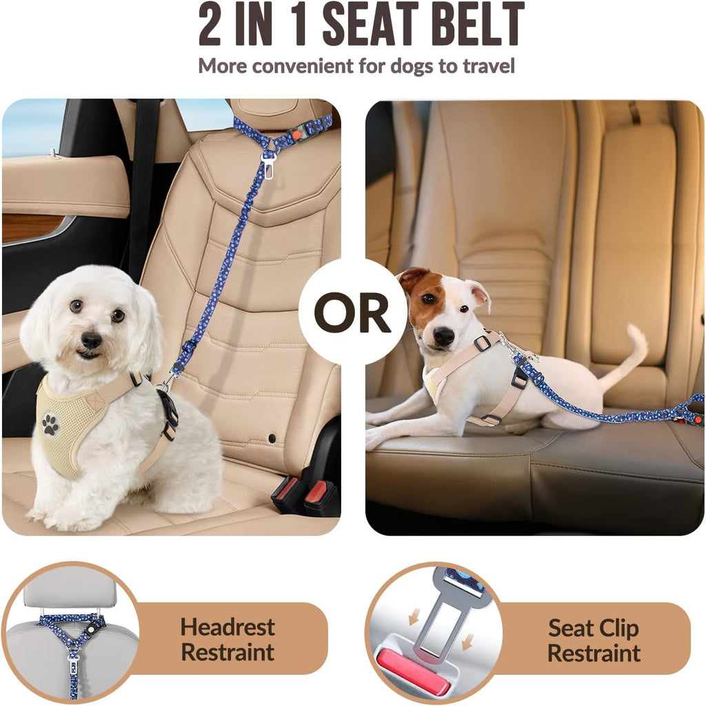 SlowTon Dog Seat Belt for Car, 2 Pack Dog Car Harness Seatbelt with Bungee