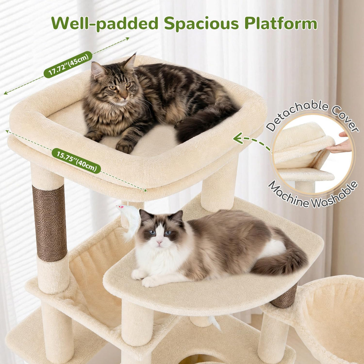 Globlazer S51 Sturdy Cat Tree Tower with Scratching Posts, Beige