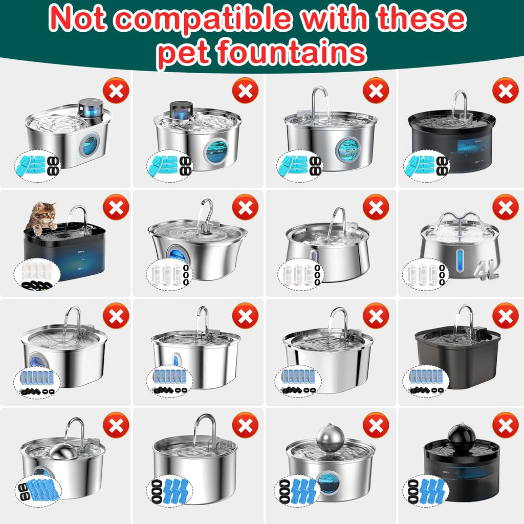 Cat Water Fountain Filter 8Pcs Fit 101oz/3L Stainless Steel Pet Fountain