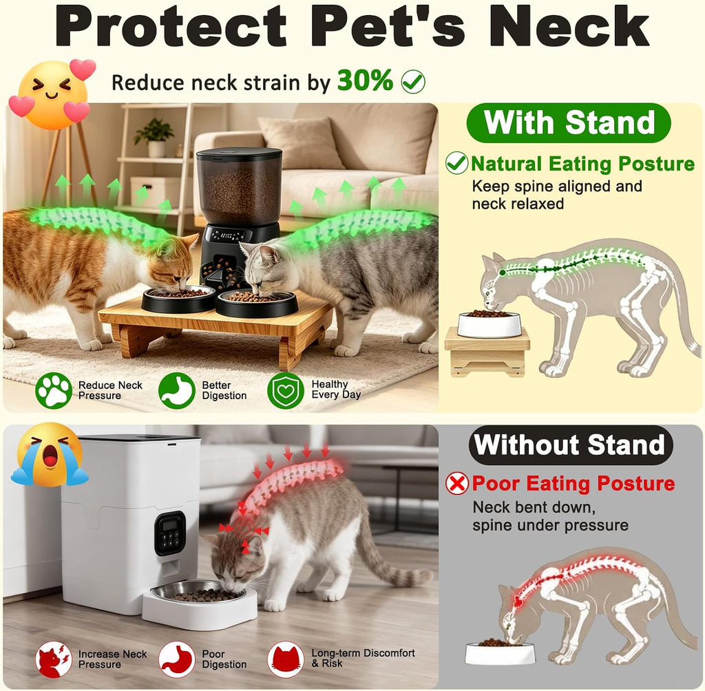 SZEE Adjustable Cat Food Stand, for Square 2-Bowl Automatic Cat Feeder