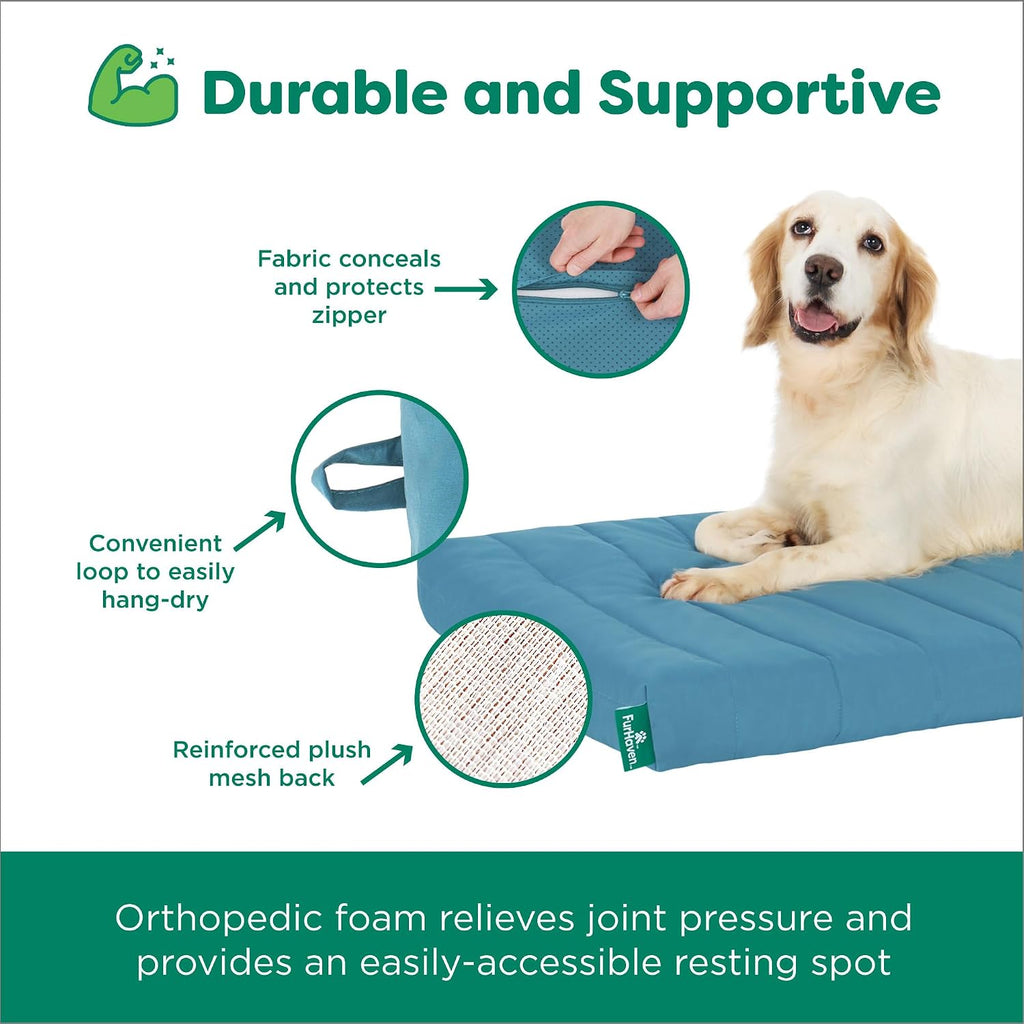 Furhaven Orthopedic Dog Bed – Puffy Quilted Foam Mattress with Removable Washable Cover, Soft & Supportive for Kennels & Crates - Large, Lagoon