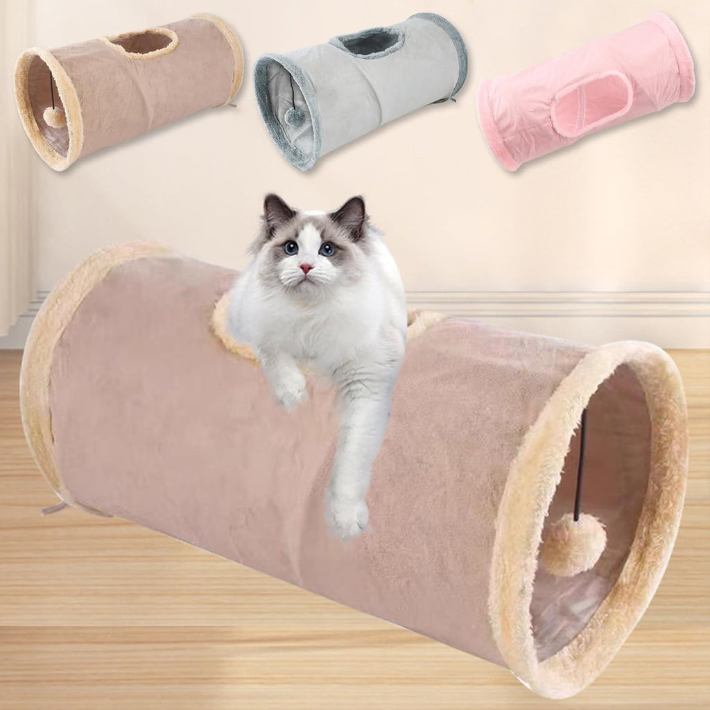 Cat Tunnel,Indoor Cat Play Tube Toys with Play Ball,Durable Collapsible Rabbit Hideaway Tunnel for Kitten,Bunny, Guinea Pig, Rat, Hamster, Ferret, Chinchilla (Pink)