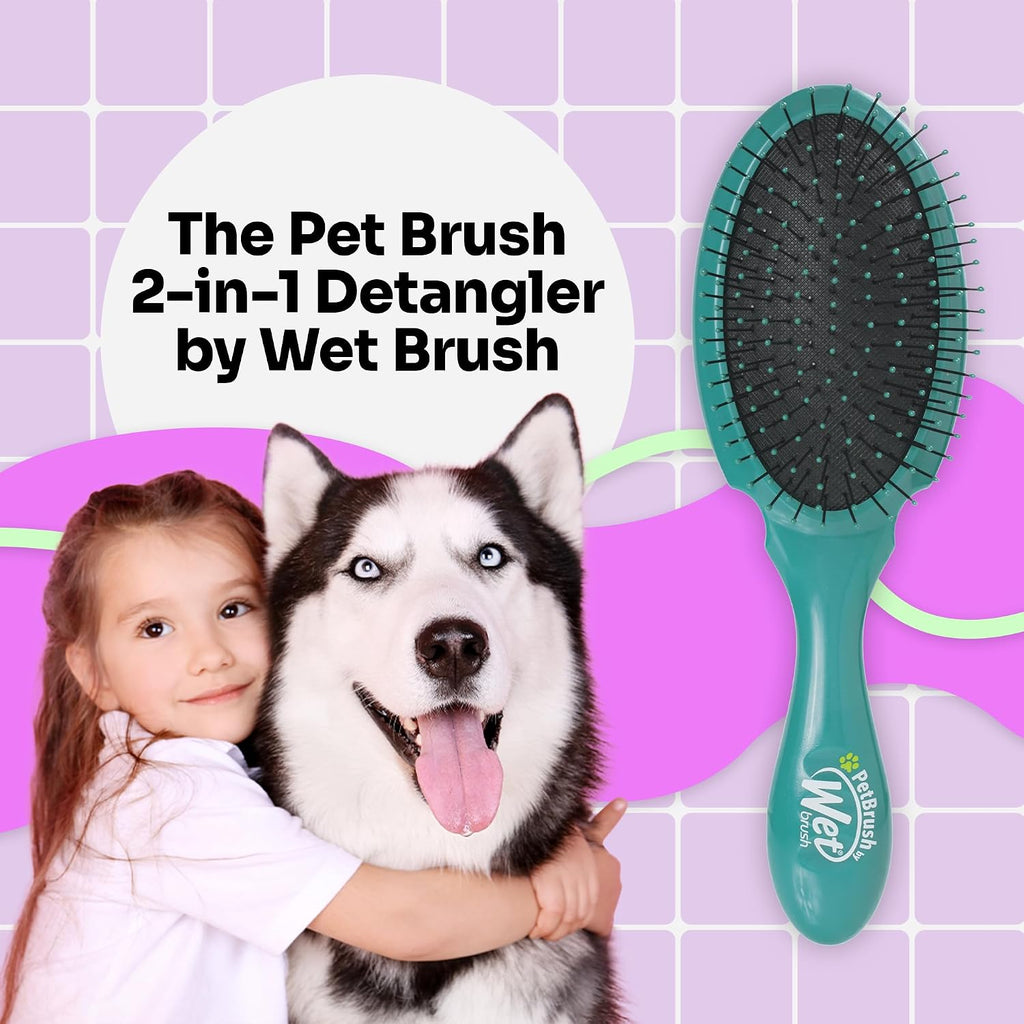 Wet Brush Ultimate Dual-Sided Detangling Brush - Ultra Soft IntelliFlex Bristles, Removes Loose Hair & Dirt for Dogs, Cats, Rabbits - Teal 