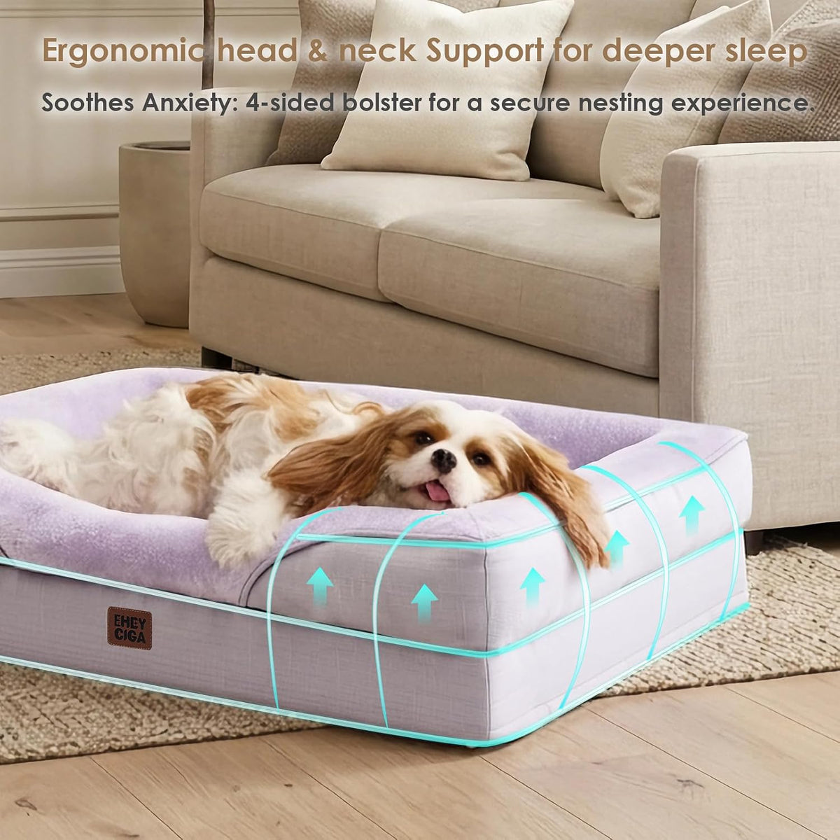EHEYCIGA Orthopedic XXL Dog Bed for Large Dog, Memory Foam Dog Couch,Purple