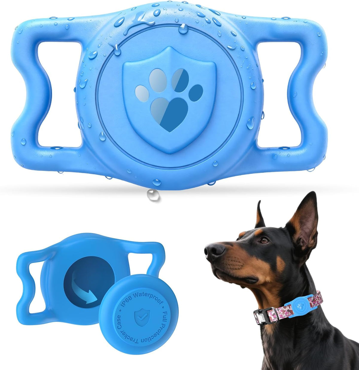 IP68 Waterproof AirTag Holder for Dog Collar, Silicone, Blue