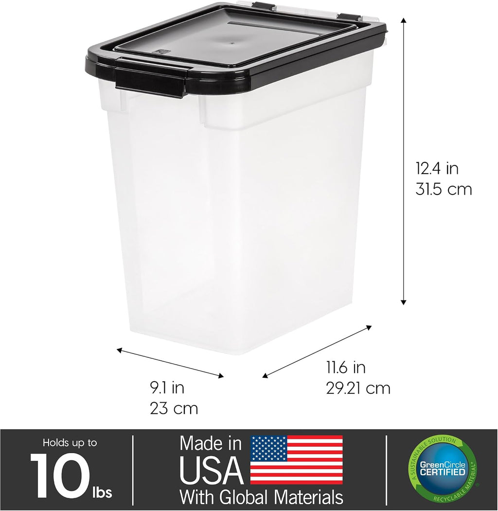 IRIS USA Dog Food Storage Container, Up to 10 lbs, Clear/Black, Made in USA | BPA-Free, Airtight Seal, Best for Cat Food, Bird Seed, Chicken Feed, Pet Toys, Treats, Pellets 