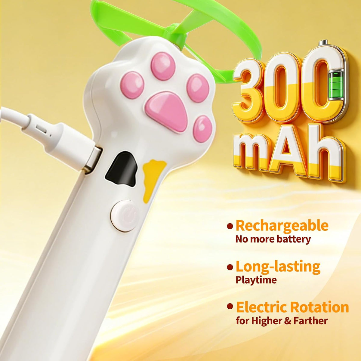 BABORUI Cat Toy Disc Launcher, Rechargeable Interactive Cat Fetch Toy Launcher with 8 Flying Discs, Flying Enrichment Toys for Indoor Bored Kittens & Adult Cats (White)