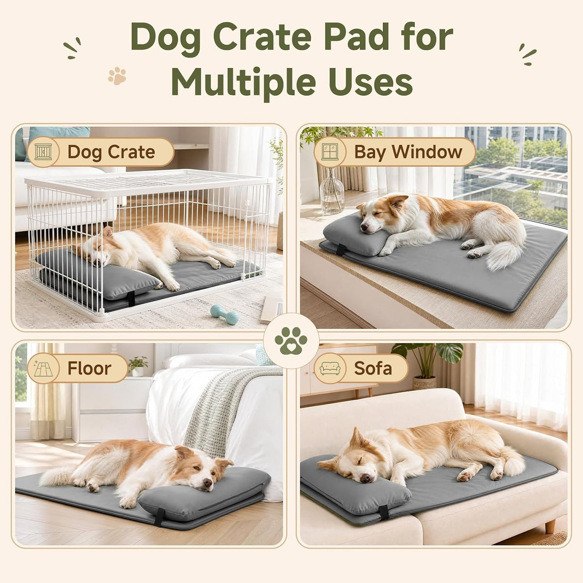Waterproof Dog Crate Pad with Pillow, Outdoor XL Large Dog Bed for Crate