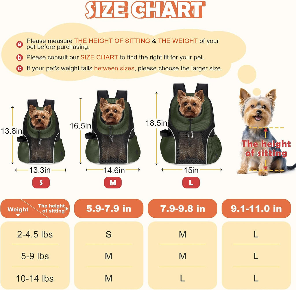 WOYYHO Pet Dog Carrier Backpack, Ventilated Mesh Small Dog Front Backpack