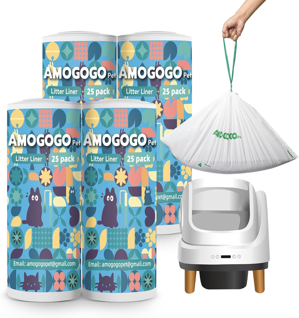 100 Pack Litter Box Liners, Compatible with PetSafe ScoopFree OpenSky Automatic Litter Box, Large Capacity Waste Bin Liners, Heavy Duty, Thick Drawstring Refill Bags, 25.39" x 12.6"