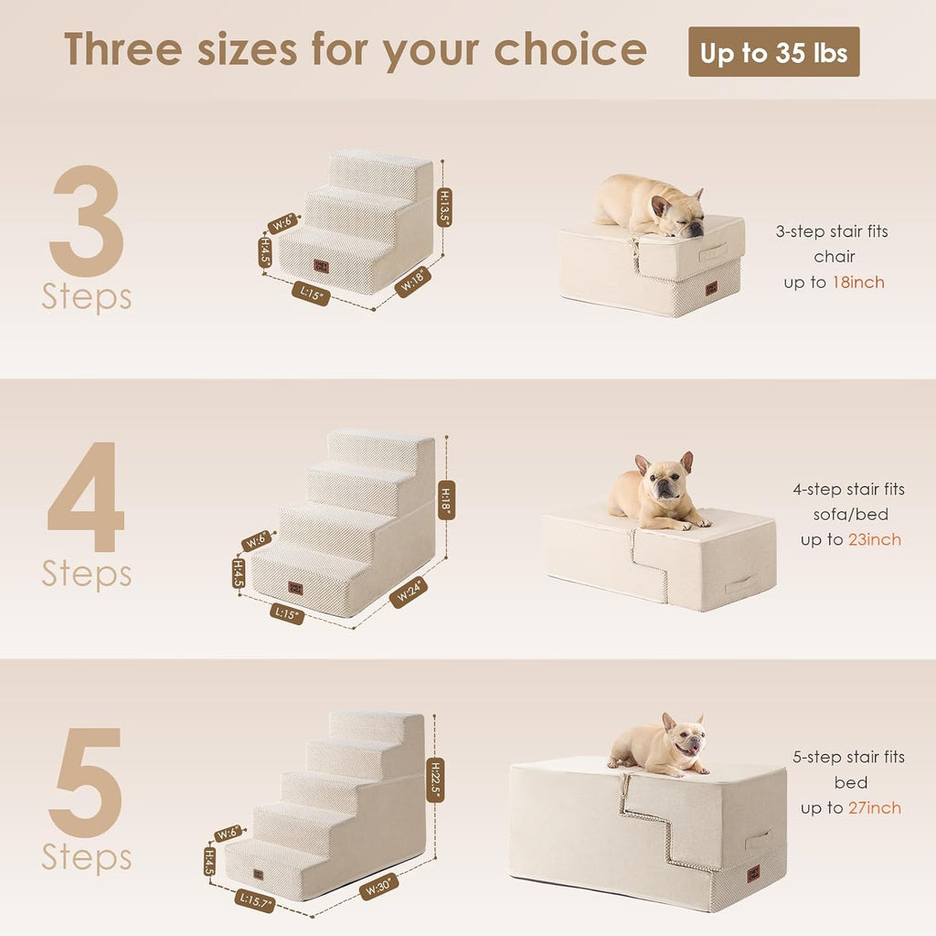 EHEYCIGA Dog Stairs for Bed 18" H, 4-Step Dog Steps for High Bed, Beige