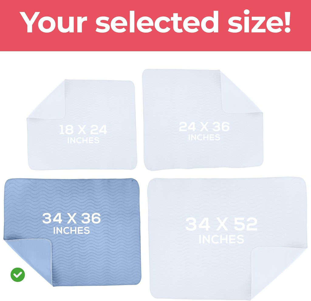 6 Pack Waterproof Reusable Heavy Absorbency Incontinence Bed Pads 34"x36" | Utopia Bedding Washable Underpads, Chuck Pads for Adults, Kids, Elderly and Pets, Bedwetting Pads for Sofa and Couch, Blue