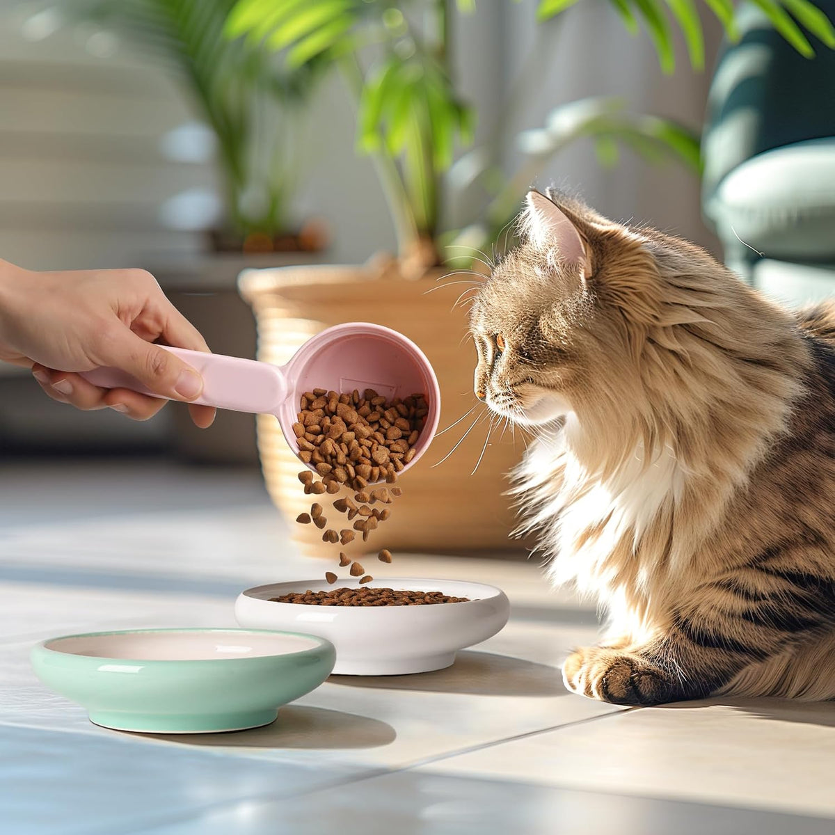 Melamine Pet Food Scoop, Cat Food Measuring Cups, Comfortable Long Handle Scoop for Dog, Cat, Ferret and Rabbit Food, 1 Cup Size Pet Food Feeding Scoop Dishwasher Safe (Pink