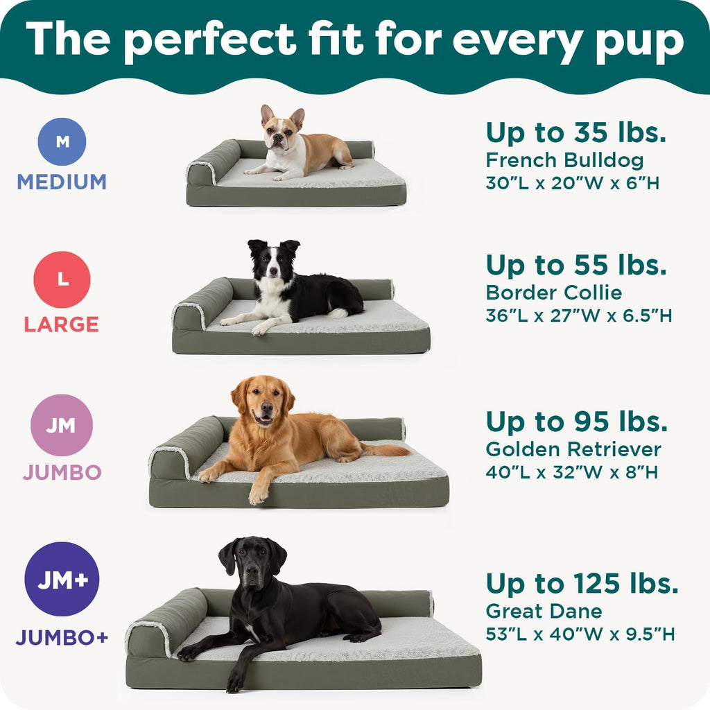 Furhaven Orthopedic Dog Bed for Large Dogs w/ Removable Bolsters & Washable Cover, For Dogs Up to 95 lbs - Pinsonic Quilted Paw L Shaped Chaise - Bluestone, Jumbo/XL