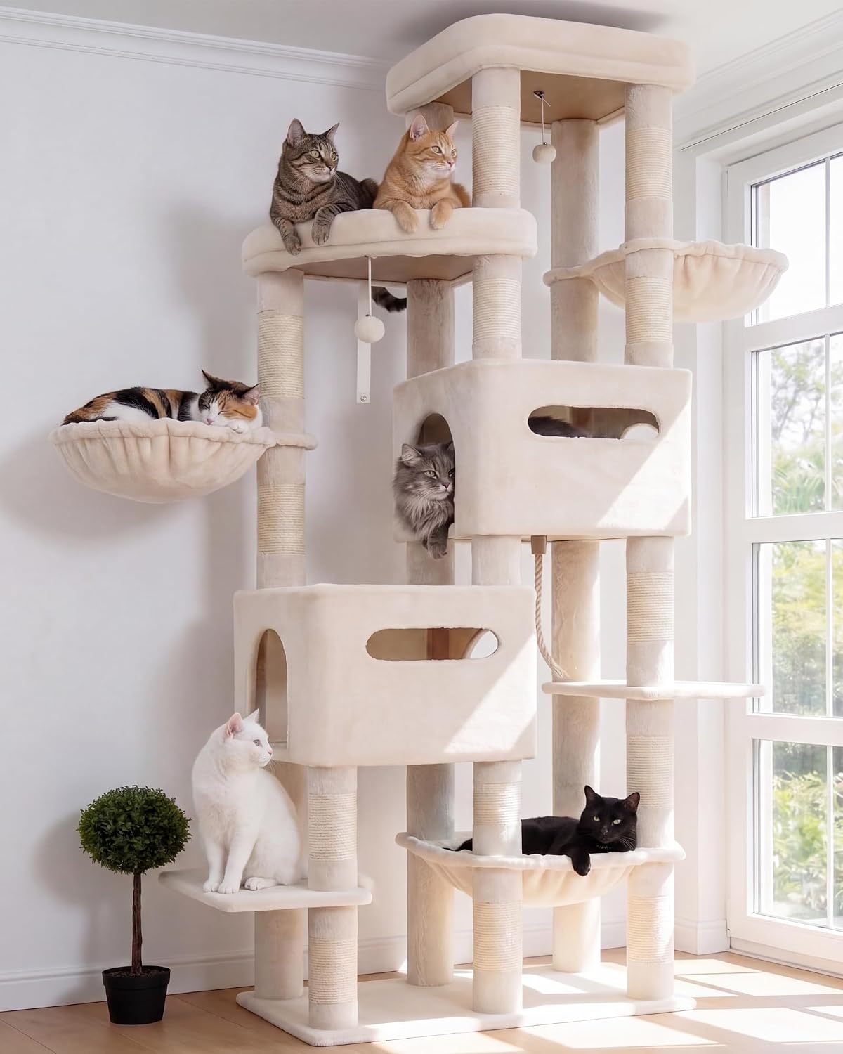 Heybly Cat Tree, 74.8-Inch Spacious & Tall Cat Tower for Large Cats HCT062MJ