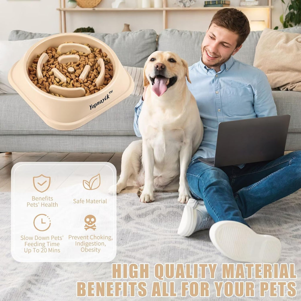 Slow Feeder Dog Bowls for Large Dogs | Non-Slip Base, Anti-Choking Design, Reduces Bloating & Overeating, Easy to Clean, 4 Cups