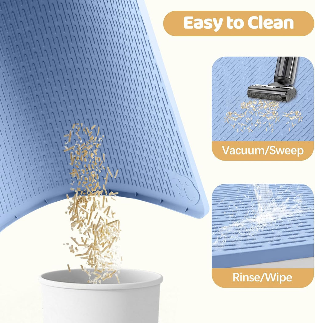 Silicone Cat Litter Mat for Litter Box 50”x35” Large Cat Mat, Blue | Waterproof, Non-Slip, Leak-Proof Rug Mat with Lip, Easy to Clean, Extra Large Litter Catcher Mat for Floor