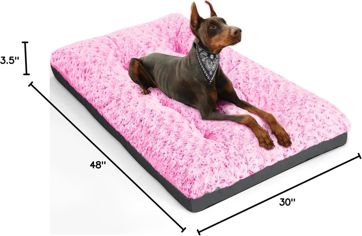 POCBLUE Extra Large Dog Bed, Washable XXL Plush Pet Mat for Crate/Cages, Non-Slip Pet Bed for Outdoor/Indoor/Car Use, Comfy & Soft Kennel Pad for Dogs Up to 110 lbs, 47"x29", Pink