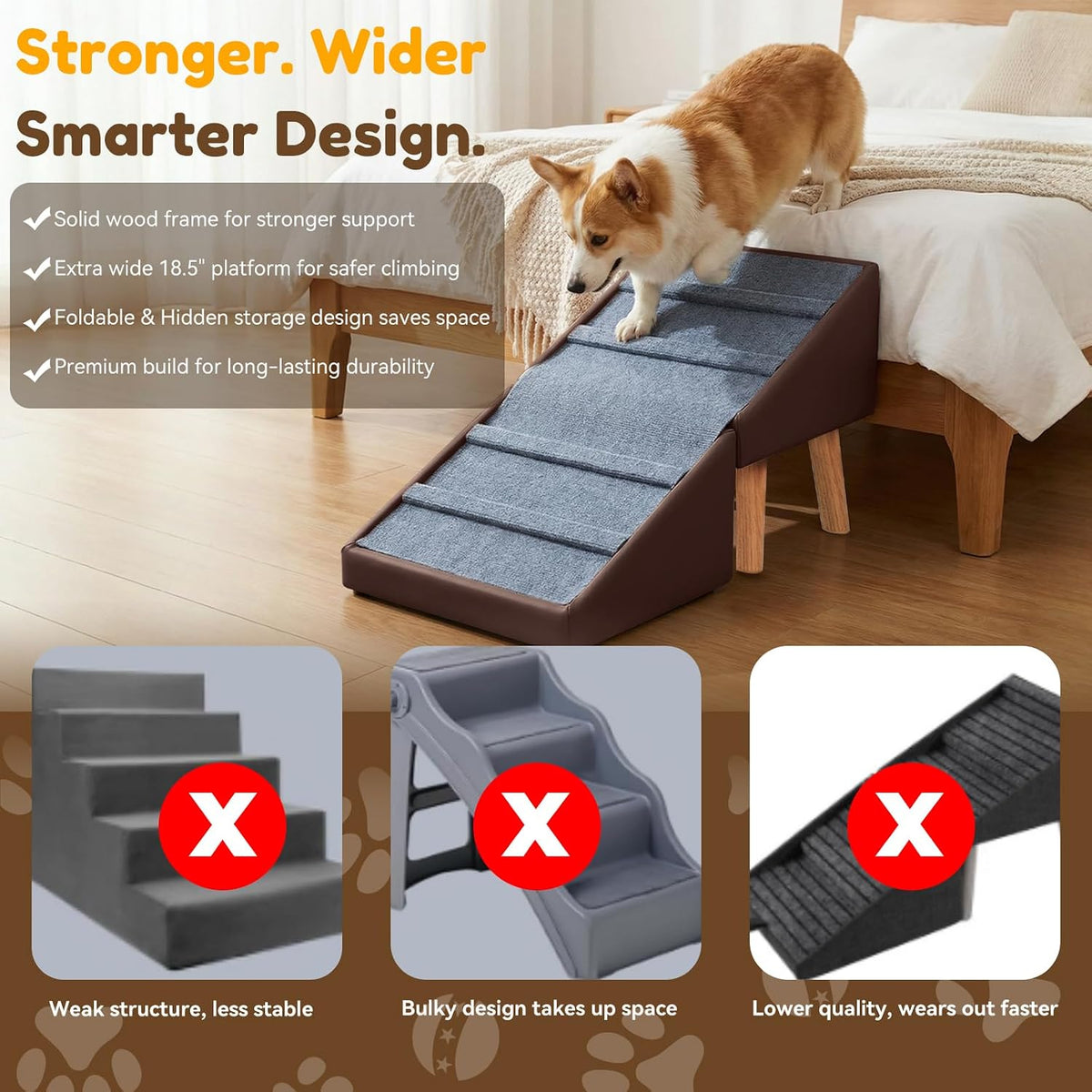 Dog Ramp for Small Dogs, 3-in-1 Dog Stairs Ottoman for Couch