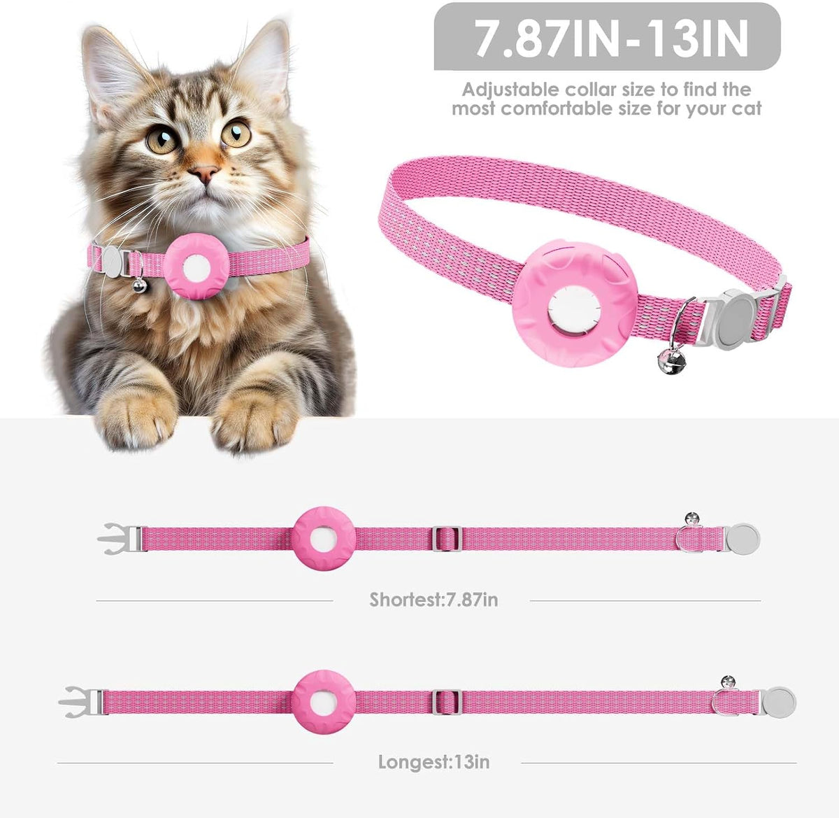 Cat Tracker, Lightweight Pet Tracker for Cats, Cat GPS Tracker Compatible with Apple Find My App(Only iOS), Real-Time Tracking, Precise Positioning, No Monthly Fee,Pink