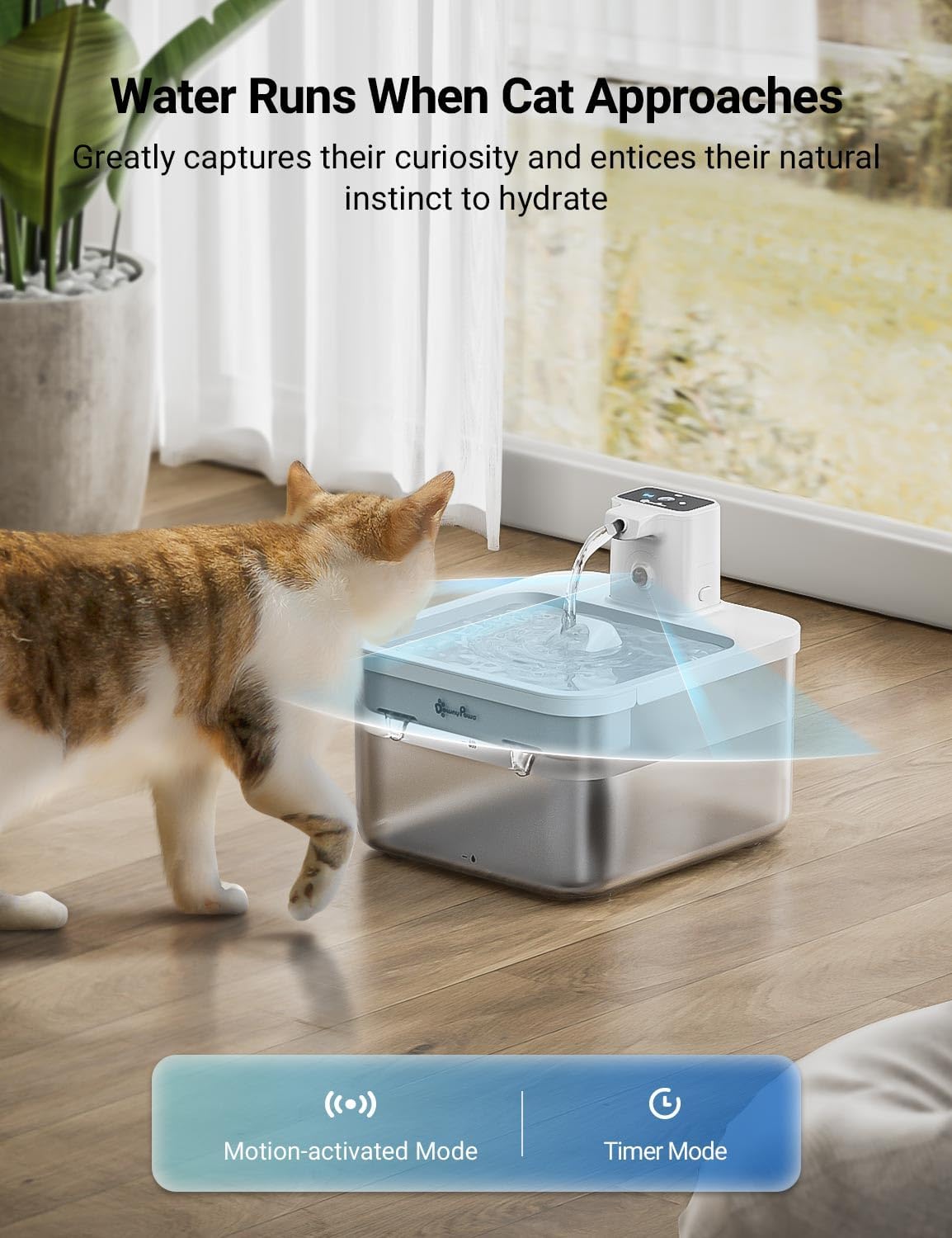 DownyPaws Cat Water Fountain Cordless, Pet Fountain, 84oz/2.5L, White