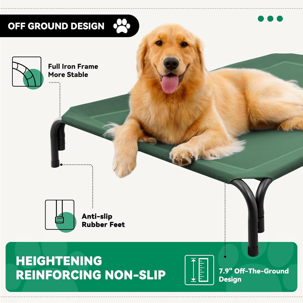 Elevated Dog Bed Outdoor Cooling Raised Cot for XL Dogs, Green 53.9in