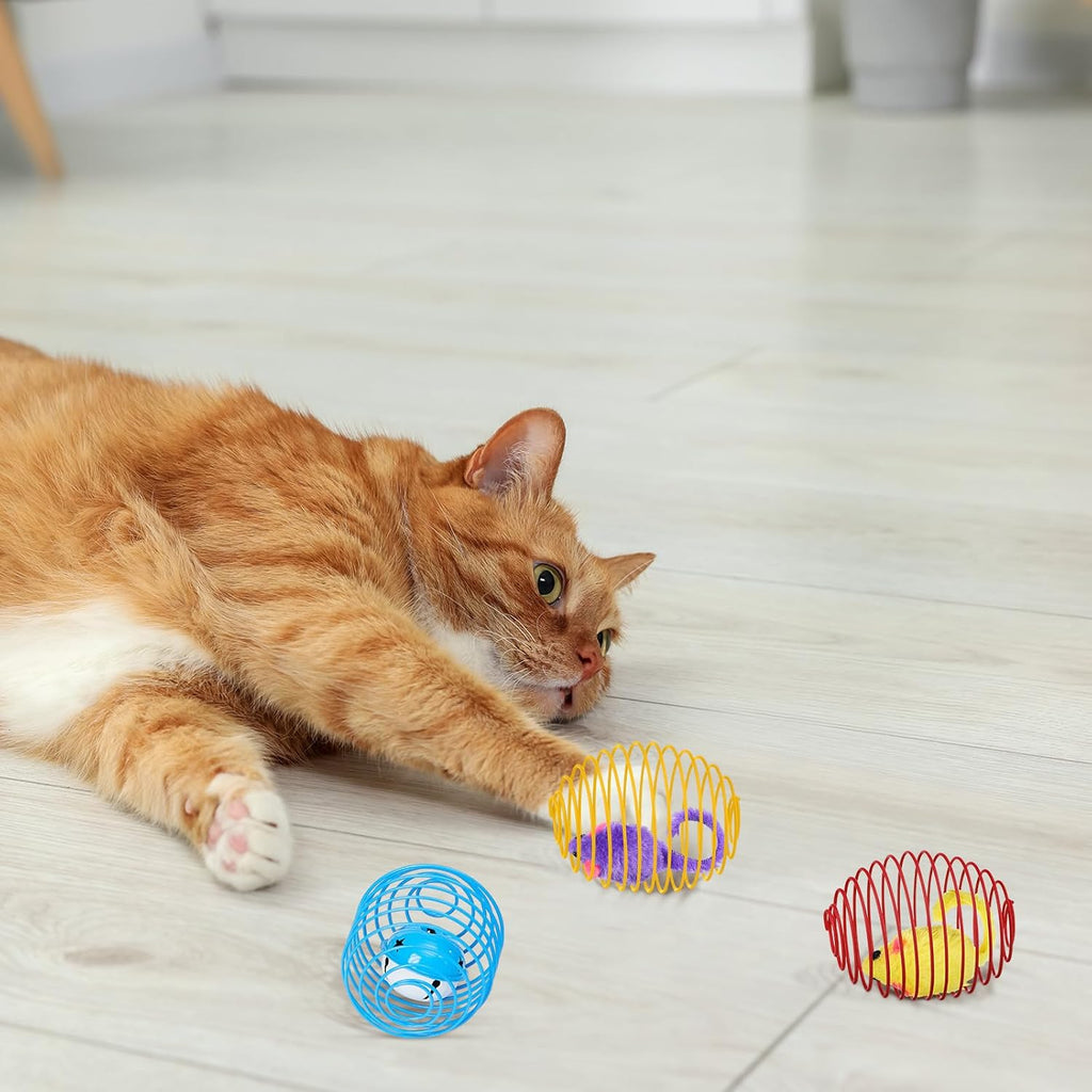 Jecery 5 Pcs Cat Toys Spring,Mouse and Bell,Multicolor