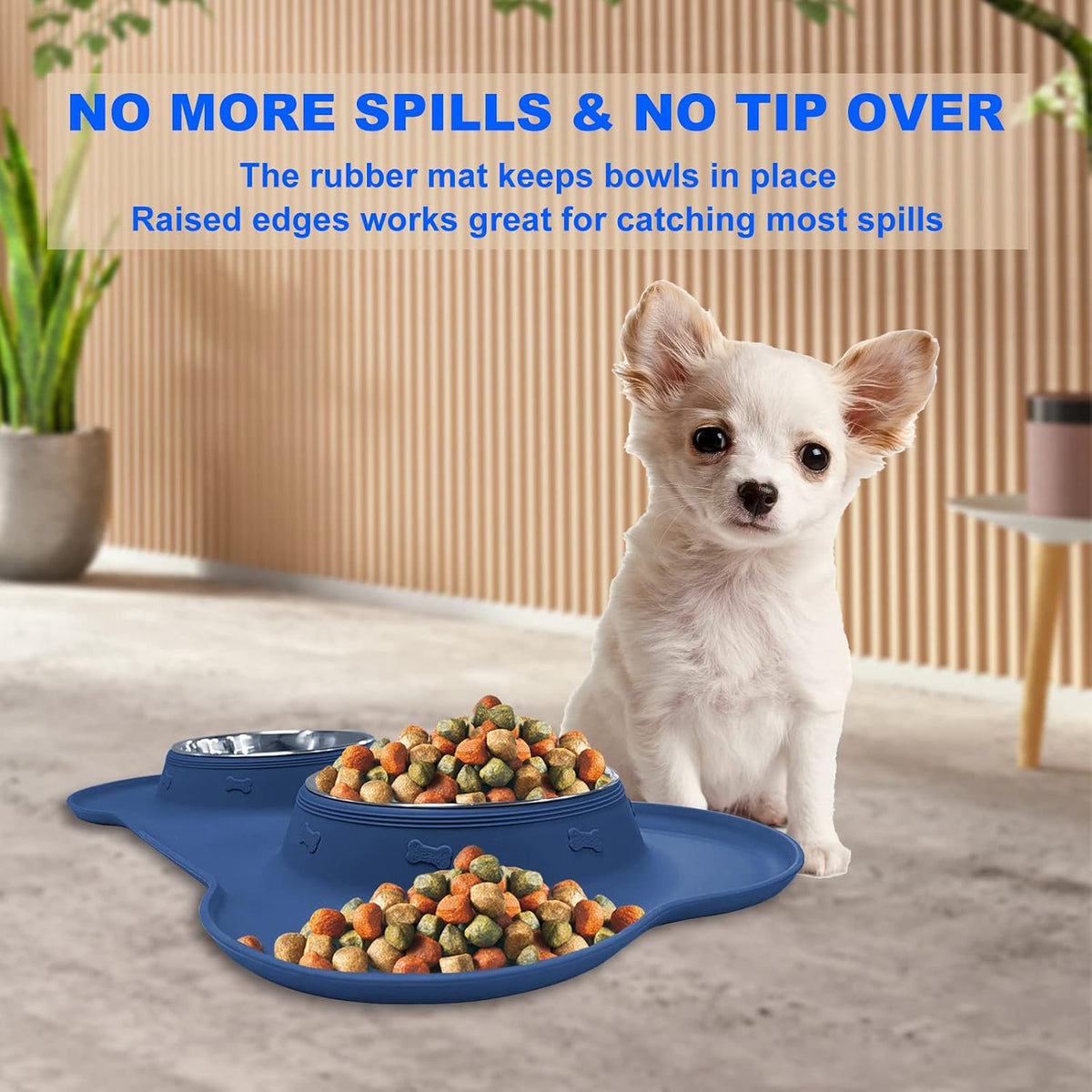 AsFrost Dog Food Bowls Stainless Steel Dog Food and Water Bowl Set, Dog Bowls No Spill Non Slip Silicone Mat, Dog Dishes for Small Medium Size Dogs Cat Puppy Pet Food Feeding Bowls, Blue, 12oz 
