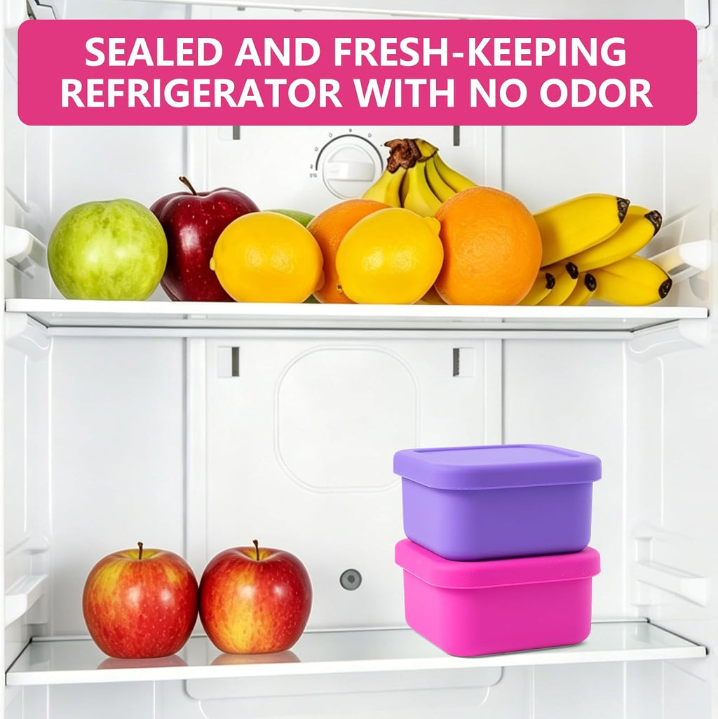 SLSON Cat Can Cover 5.5 oz Canned Food Storage Container, 2Pack Silicone Can Sealer with Airtight Lids Compatible with 5.5oz Friskies & 3.5oz Cesar Dog Can for Fridge to Keep Fresh (Violet and Rose)