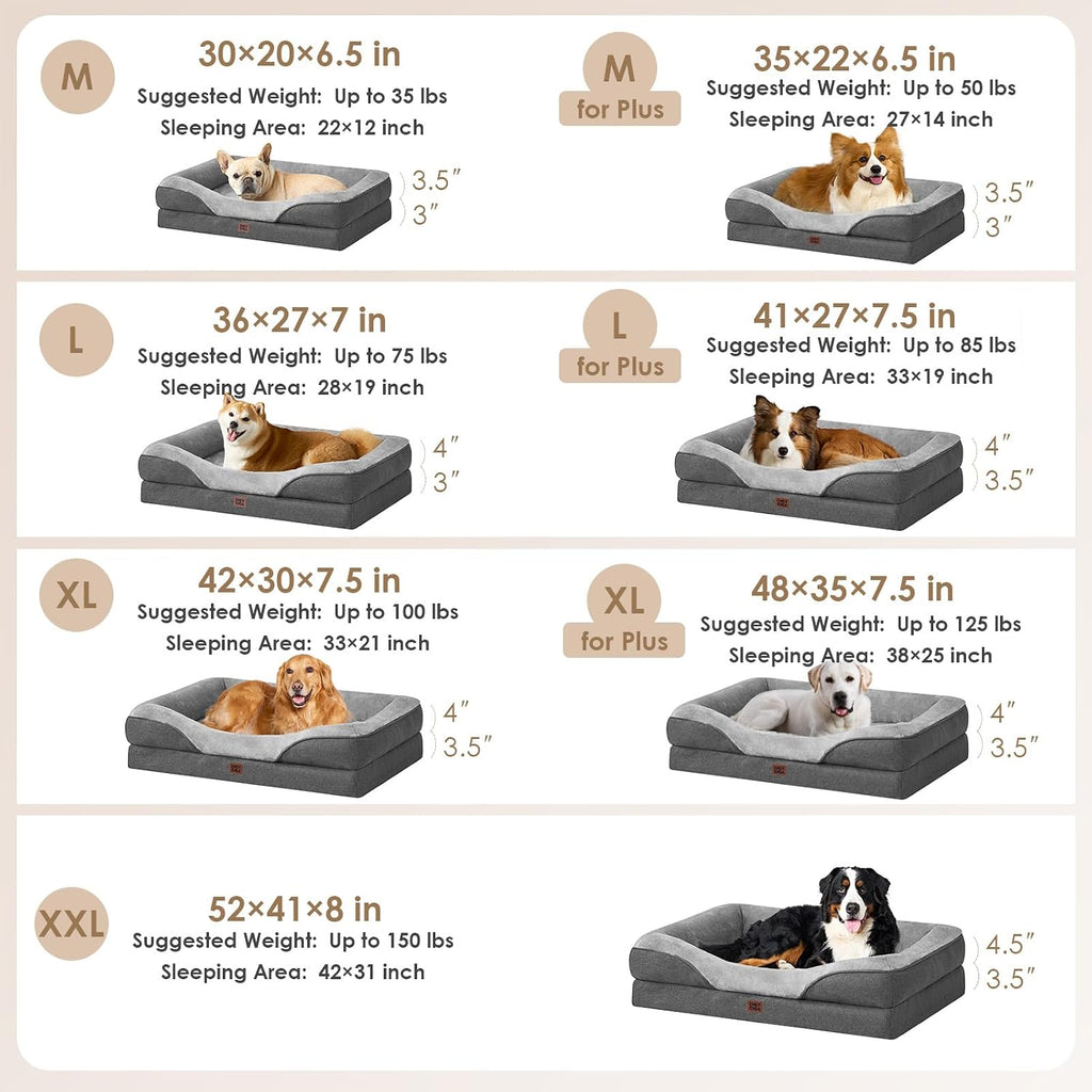 EHEYCIGA Orthopedic XXL Dog Bed for Large Dog, Memory Foam Dog Couch, Grey