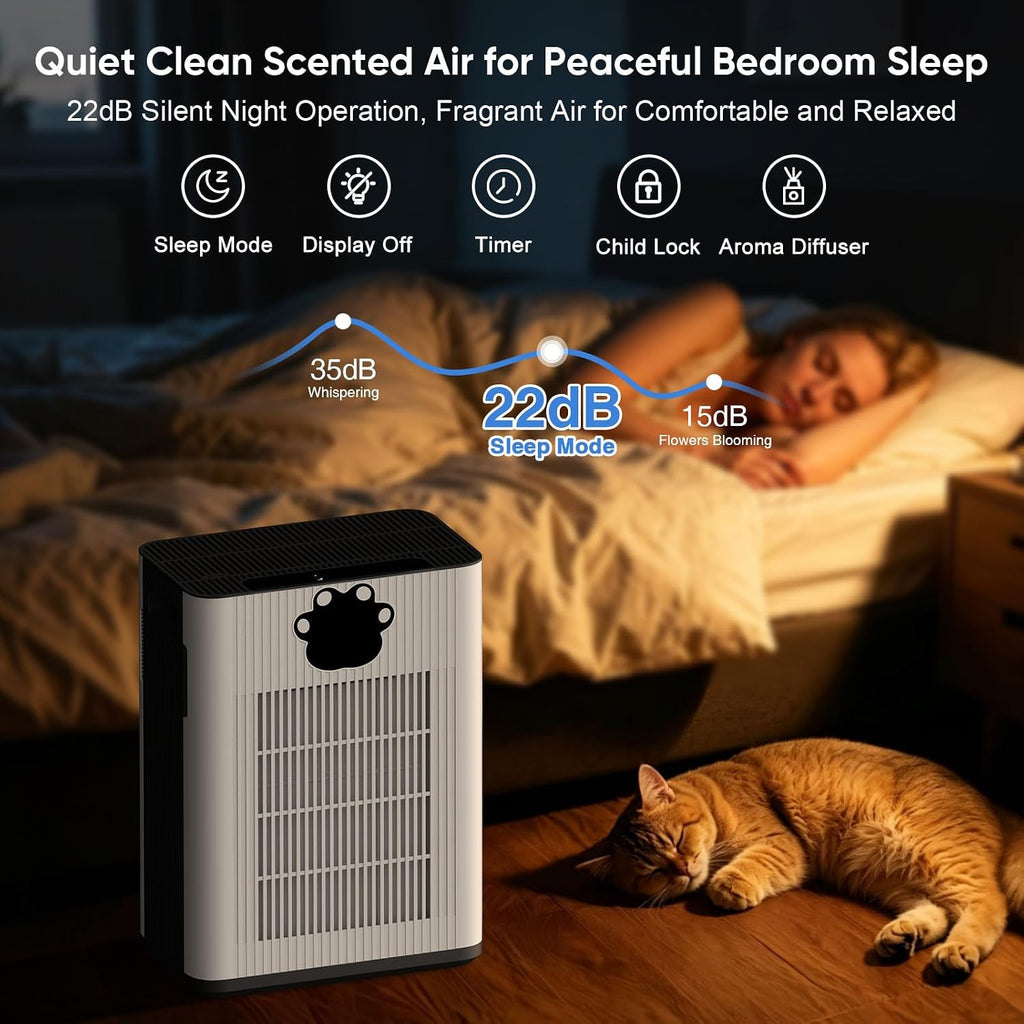 DAYETTE Pet Air Purifier for Home Large Room 3400 Ft², TVOC & PM2.5 Sensors
