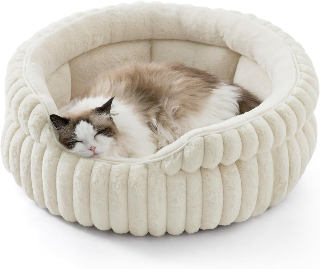 Bedsure ComfyFleece® Washable Cute Large Cat Bed,Soft Round Puppy Bed,23in