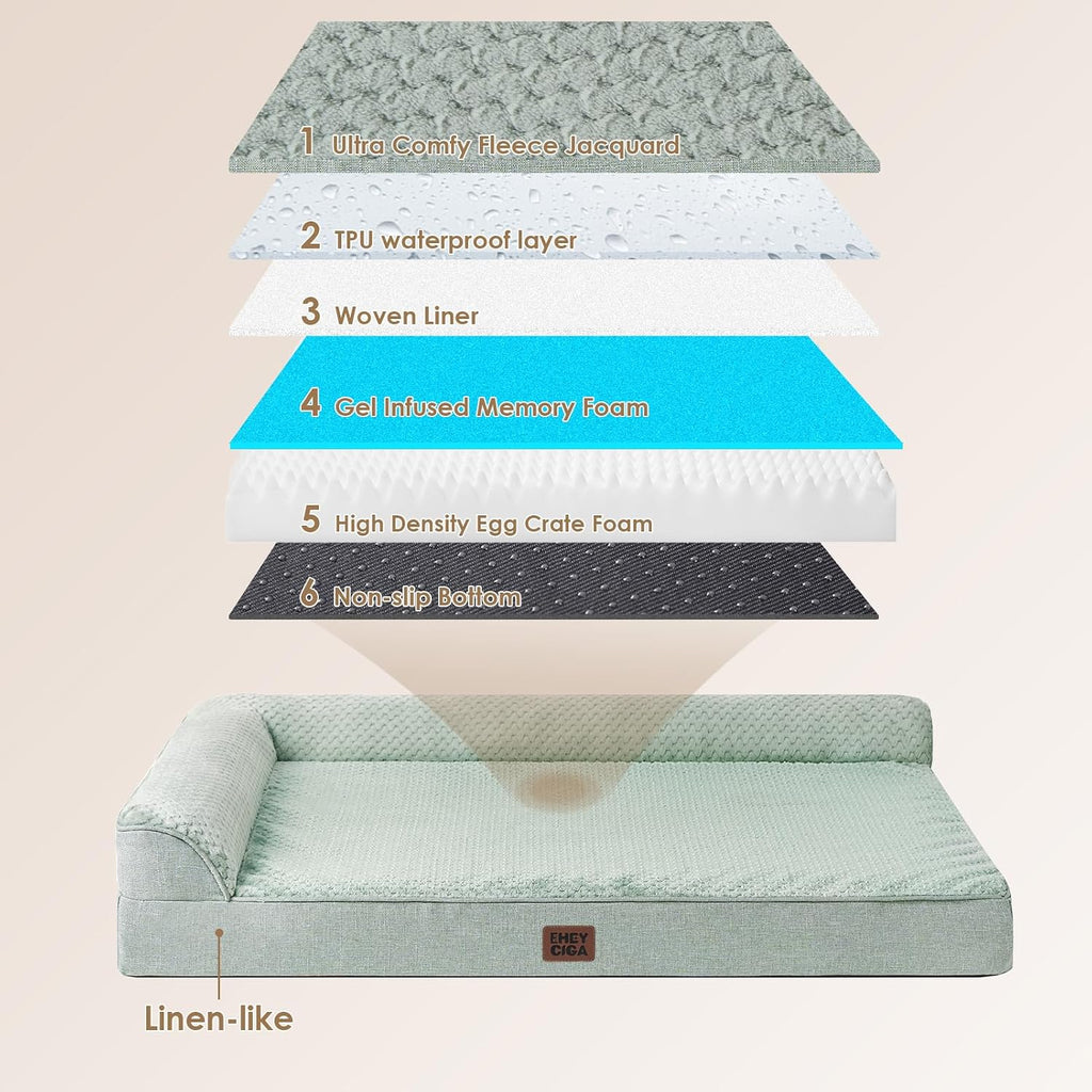 EHEYCIGA XL Dog Bed Memory Foam for Crate, Extra Large Dog Bed Orthopedic with Washable Removable Cover, Waterproof Pet Sofa Couch XLarge Size Dogs, 41x27x6.5, Greyish Green