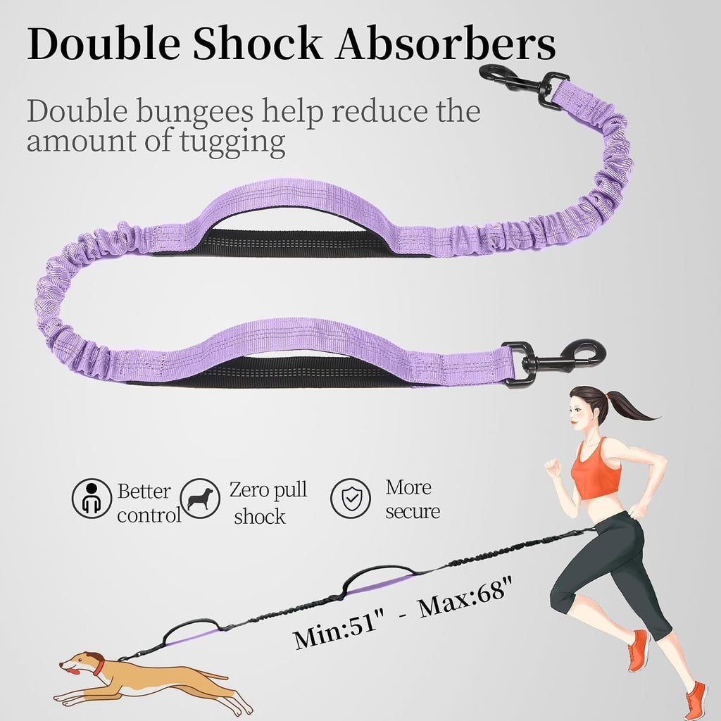 iYoShop Hands Free Dog Leash with Zipper Pouch, Large, 25-120 lbs, Lavender