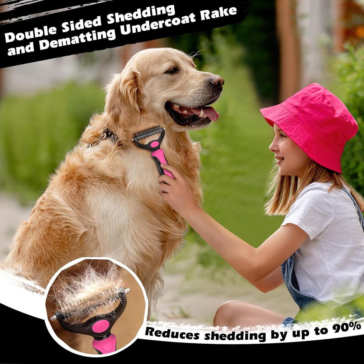 Professional 3PCS Self Cleaning Slicker Brush & Pet Grooming Rake & Flea Comb for Dogs,Cats and Horses | Double-Sided Dematting Comb & Skin Friendly Deshedding Grooming Tool (Red)