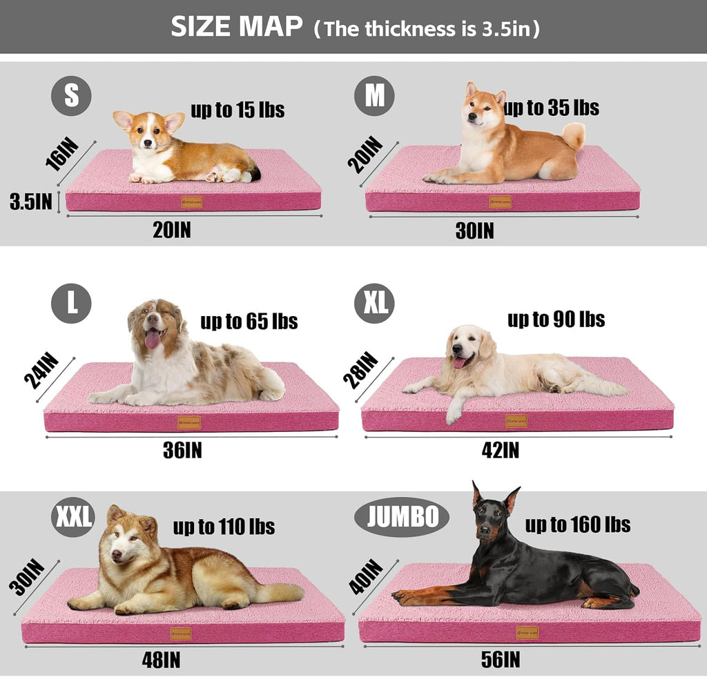 Patas Lague Orthopedic Large Dog Bed Washable Pet Sofa Mat 56''X40'' Pink