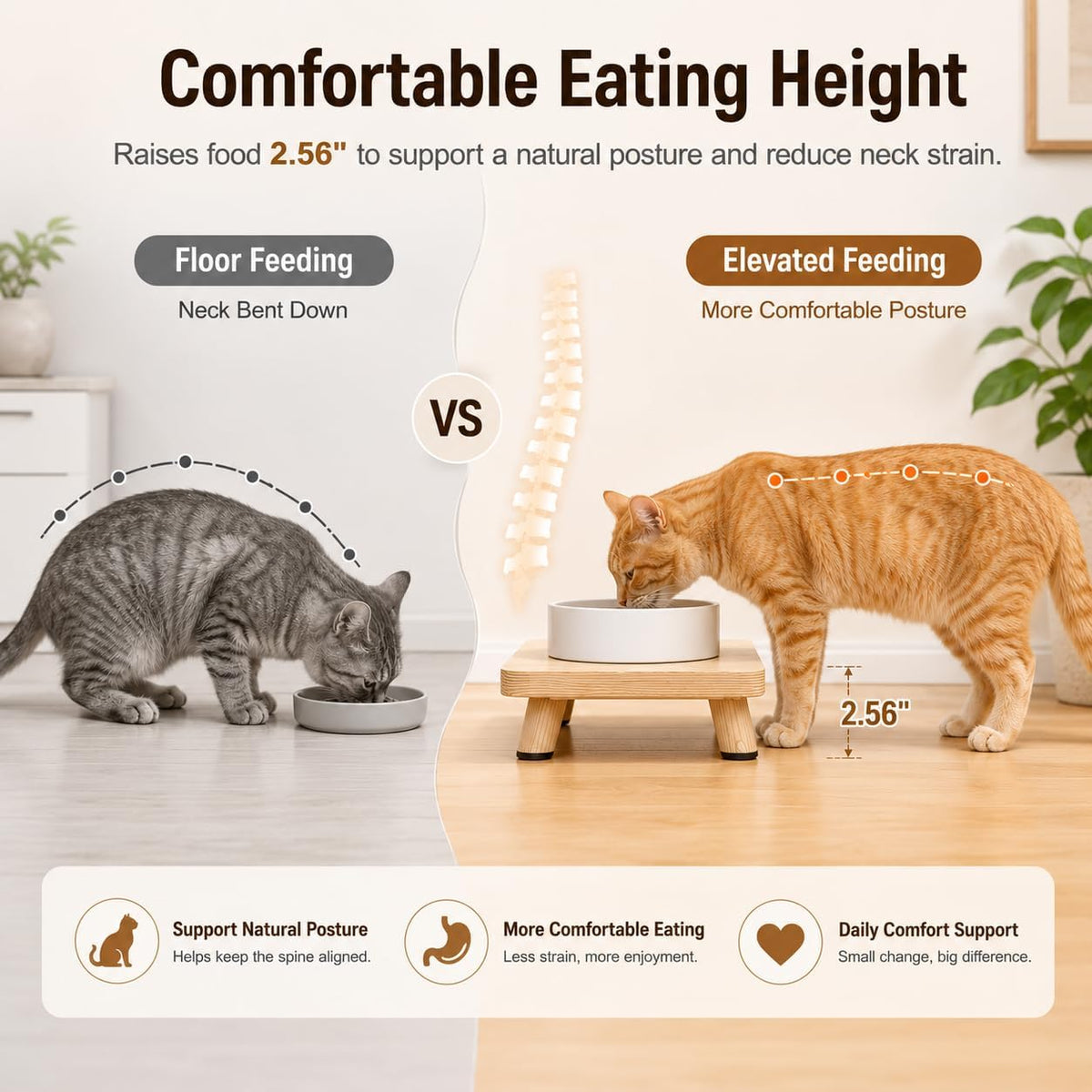 Solid Wood Elevated Cat Feeder Stand, Raised Bowl Holder for Automatic Cat Feeders, Large Double Bowls & Traditional Bowls, Ergonomic Raised Station Relieves Spine and Joint Pressure