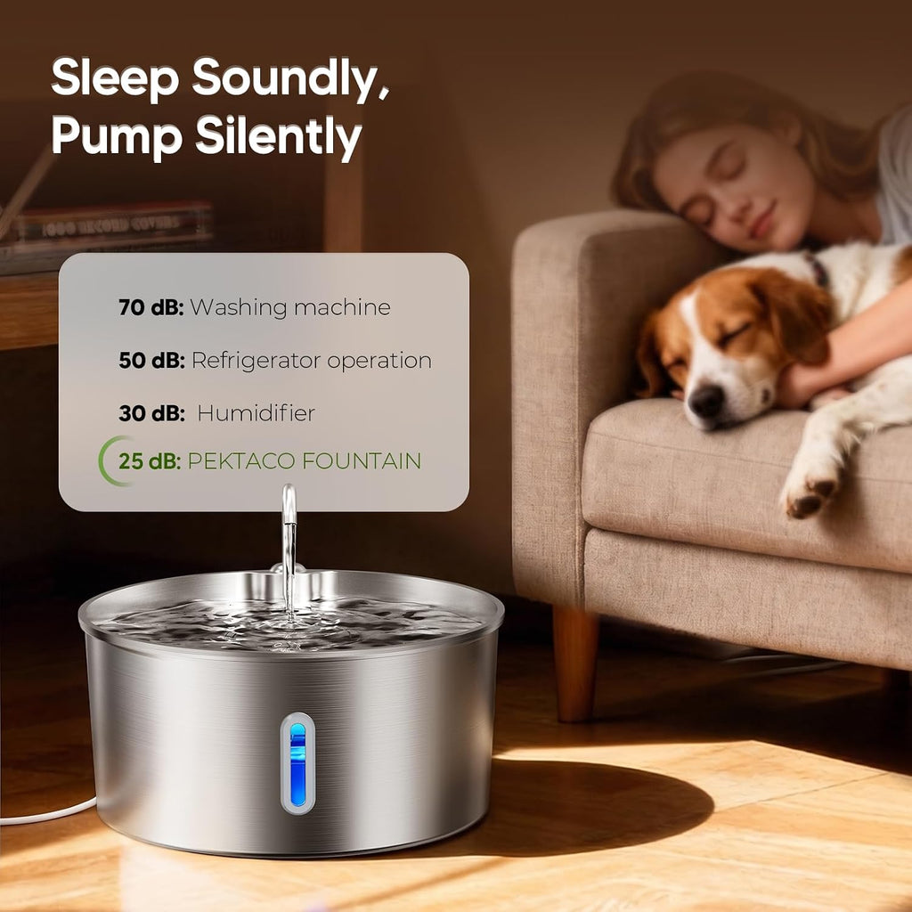 Pektaco Stainless Steel Dog Water Fountain for Large Dogs, 7L, 1 Filter