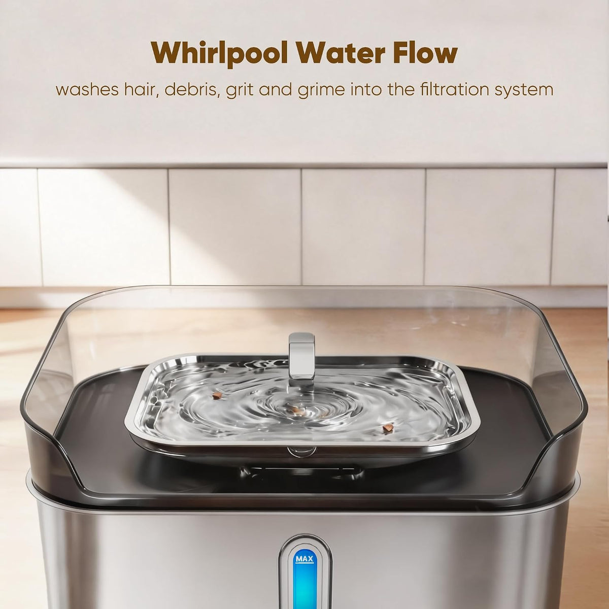 No Spill Dog Water Fountain Stainless Steel, Large 8L/2.1Gal with 4 Filters