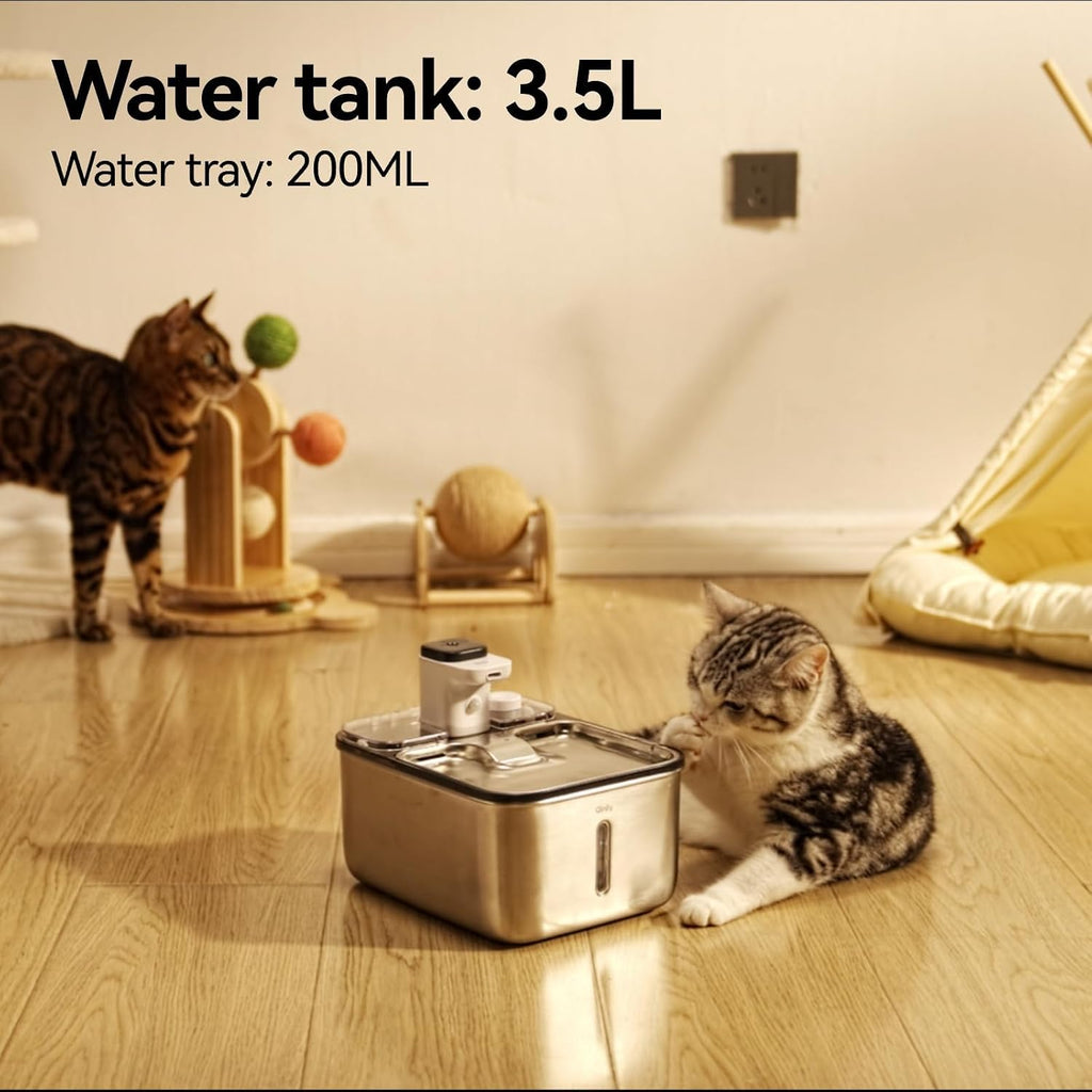 Stainless Steel Cat Water Fountain Wireless for Cats Indoor, 3.6L/123oz Automatic Metal Dog Water Dispenser,Cordless Battery Operated Pet Drinking Fountain,Rechargeable Waterer with Motion Sensor