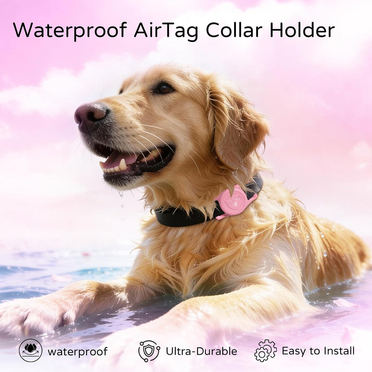 IP68 Waterproof AirTag Holder for Dog Collar, Silicone, Pink
