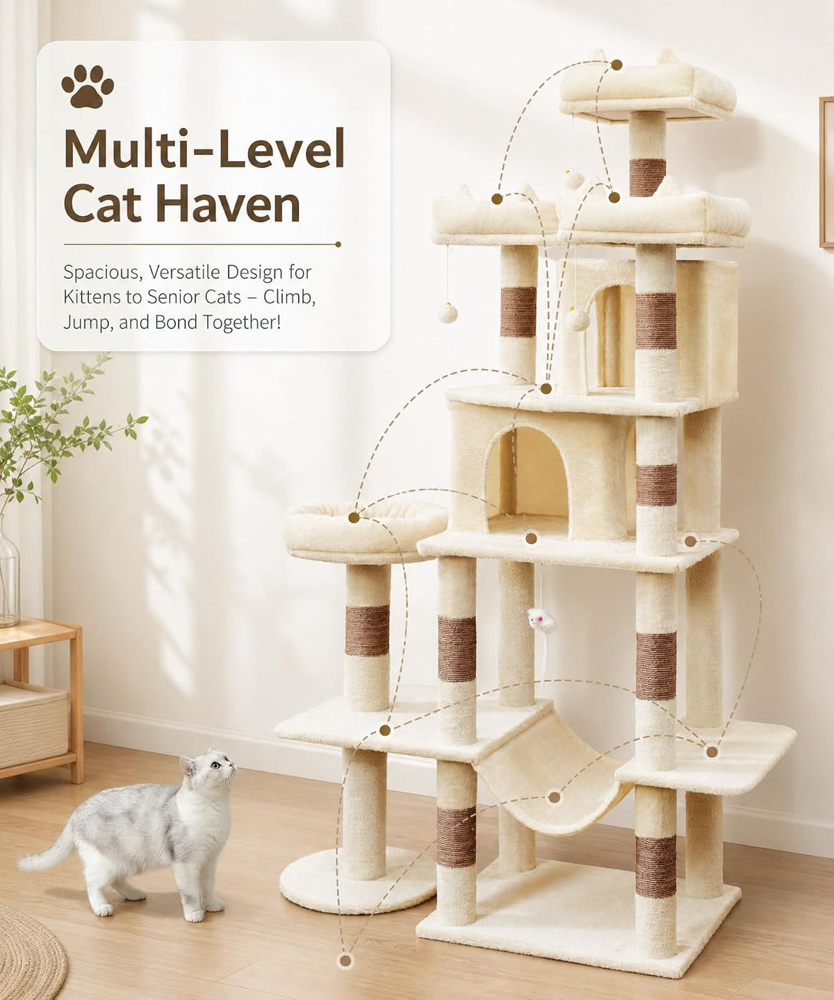 Cat Tower, 71 Inch Heavy Duty Cat Tree for Large Cats