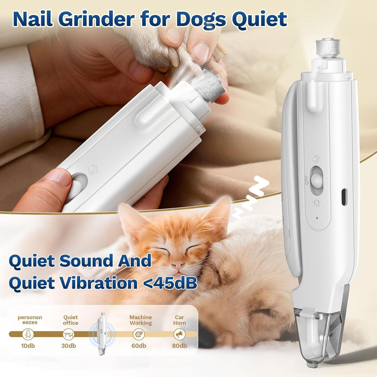 2-in-1 Dog Nail Clippers ＆ Grinder: Rechargeable Pet Trimmer with LED Light