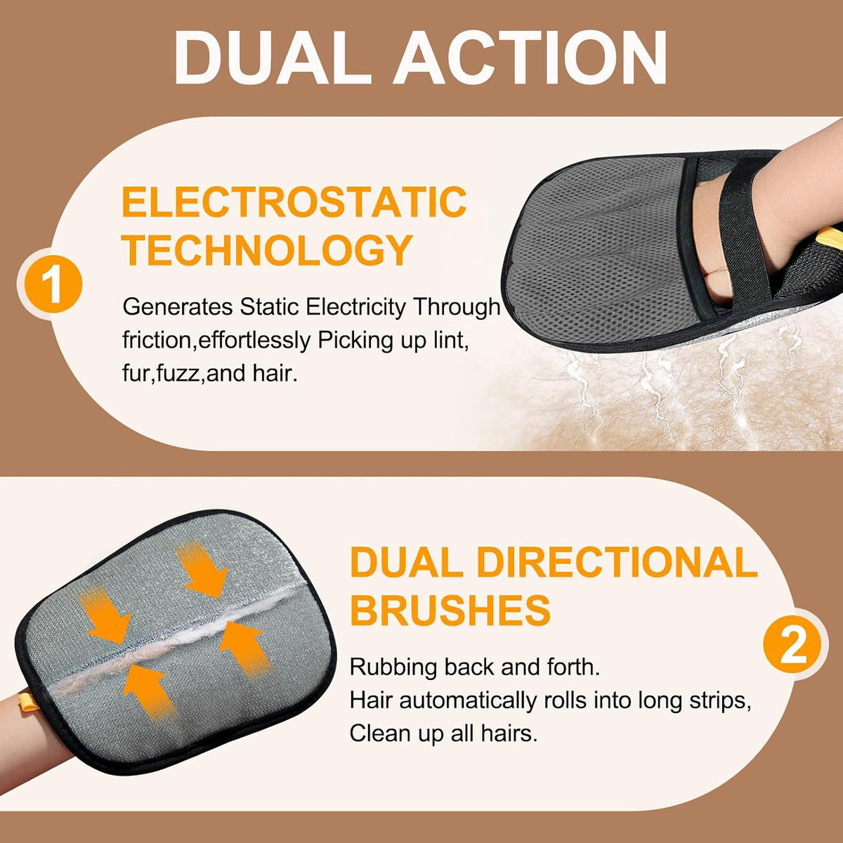 Pet Hair Remover for Laundry - Electrostatic Pet Hair Removal Grooming Gloves,Reusable Cat & Dog Hair Remover for Couch, Furniture, Carpet, Curtain, Pet Grooming Mitt (2 PCS Grey