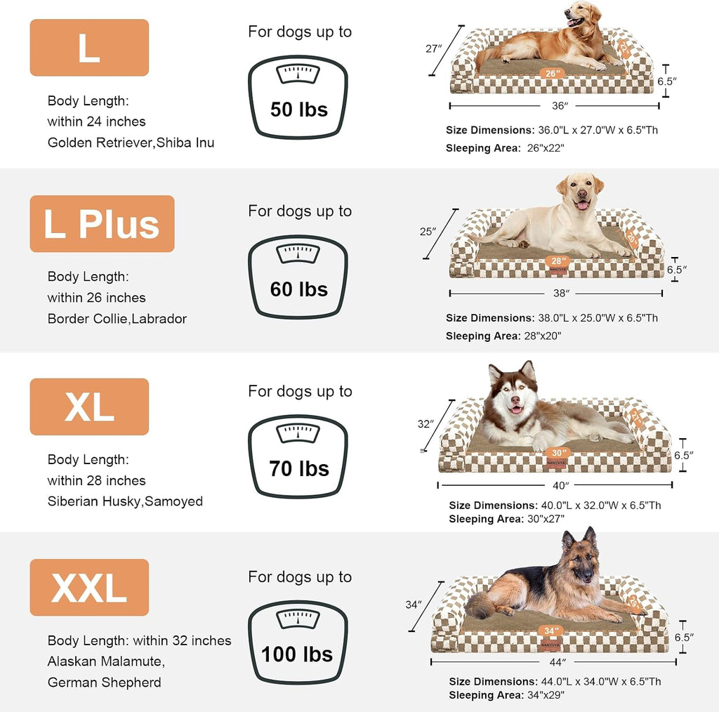 NANUYA Orthopedic Dog Bed for X-Large Dogs, 40 x 32 Inch, Brown Grid