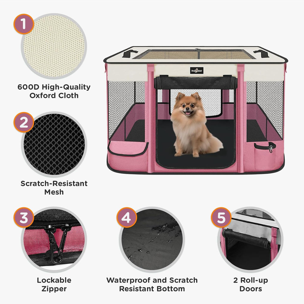 Paw Ballet Foldable Pet Kitten Playpen, Upgrade Waterproof Portable Cat Dog Playpen Kennel Tent for Dog Cat, Retractable Shade Cover with Free Carrying Case, Indoor Outdoor Use for Small Pet.