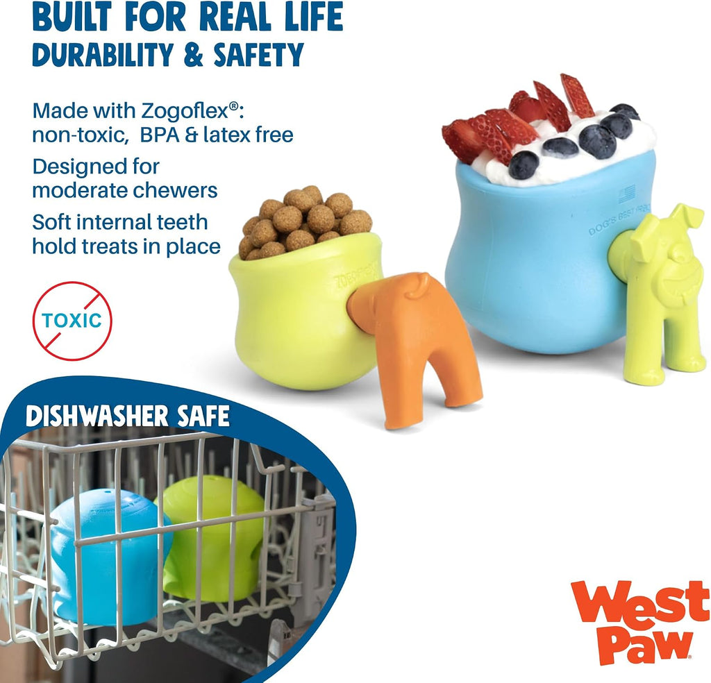 WEST PAW Zogoflex Toppl Interactive Treat Dispensing Puzzle Dog Toy for Mental Stimulation & Enrichment-Holds Kibble & Treats-Lickable, Freezable & Dishwasher Safe-Made in USA-Small-Tangerine