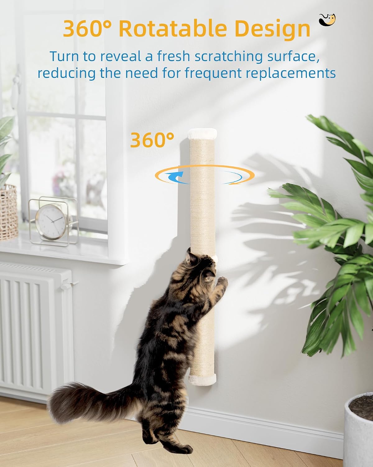 Aechonow 34" Cat Scratching Post, Sisal Wall Mounted Cat Scratcher for Cats