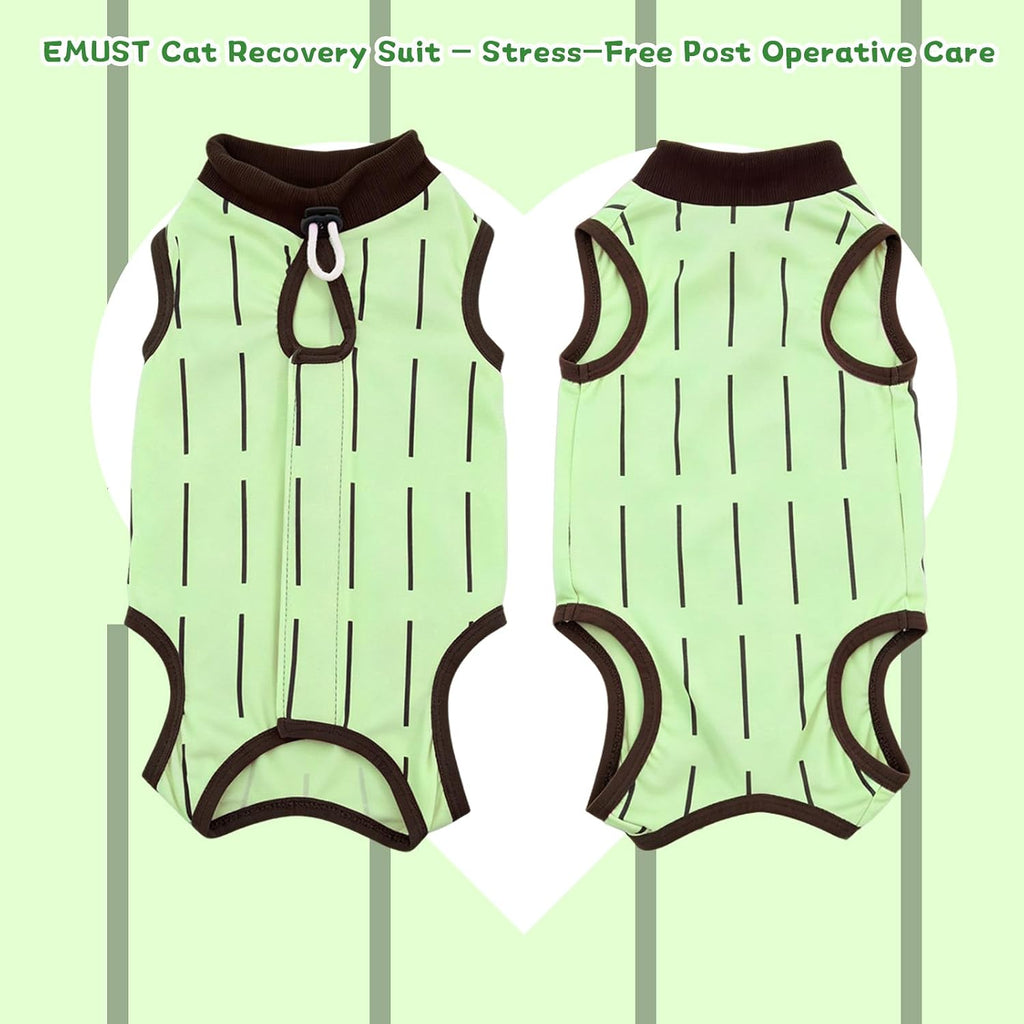 Cat Spay Recovery Suit Female, Cat Onesie for Abdominal Wounds, Green, M