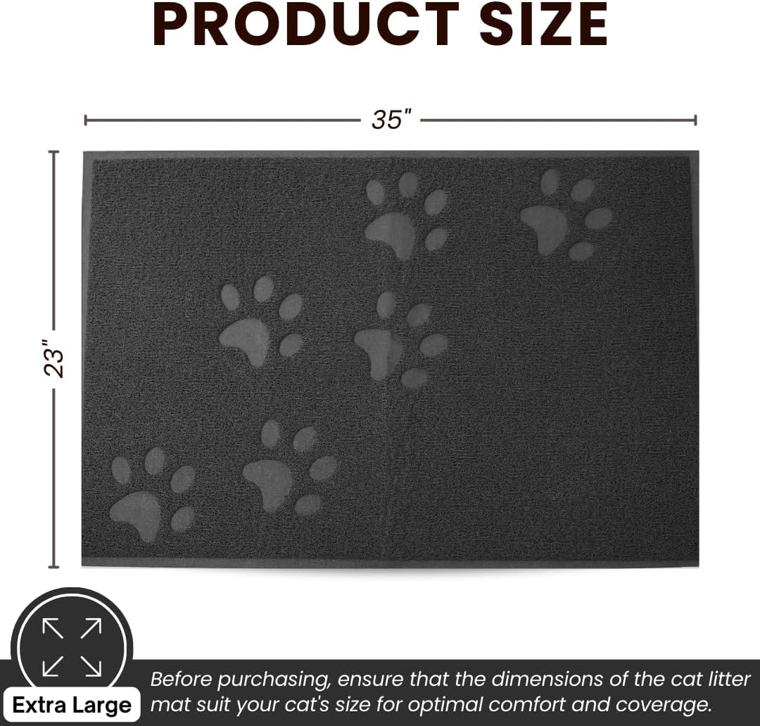 Andalus Extra Large Cat Litter Mat, Pack of 1 - Waterproof, Non-Slip & Easy to Clean Cat Litter Box Mat for Extra Efficient Pet Litter-Trapping, Grey (35” X 23”)